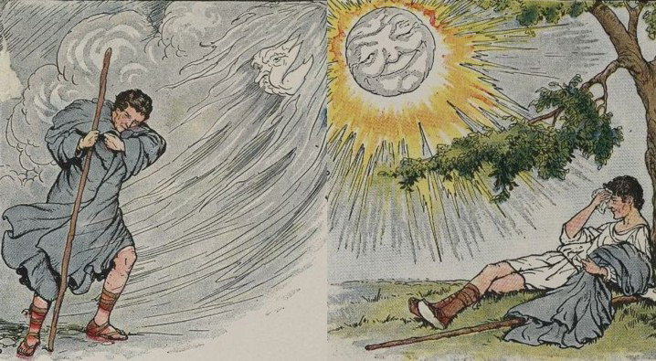 先生が言った対応の仕方はイソップ寓話のひとつ、北風と太陽のよう Photo By Wikipedia